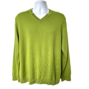 Zanobetti Sweater Pullover Green M Long Sleeve "V" Tight Knit Merino Wool New